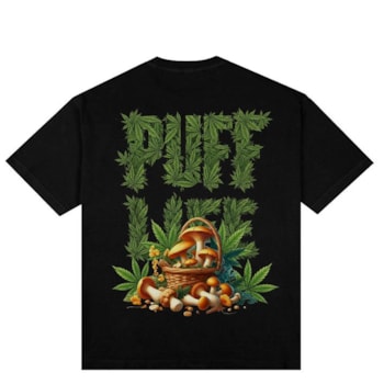 Camiseta Puff Cogumelo Folha - Preta