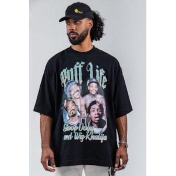 Camiseta Puff Life Oversized - Snoop Dog and Wiz Khalifa Face Preto