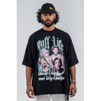 Camiseta Puff Life Oversized - Snoop Dog and Wiz Khalifa Face Preto